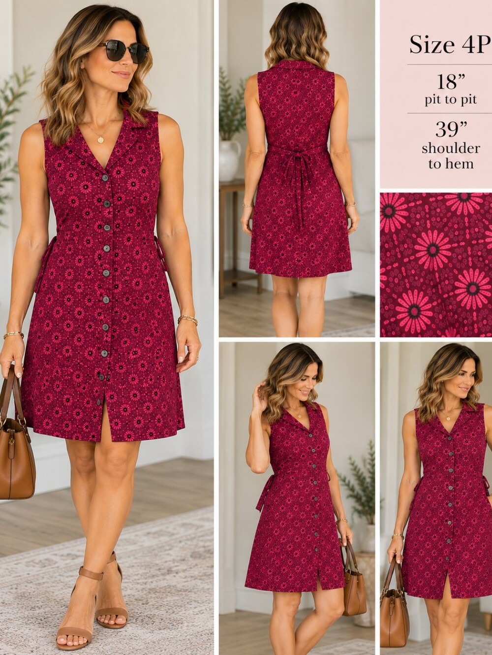 Charter Club Petite 100% Silk Floral Button Front Midi Dress Size 4P